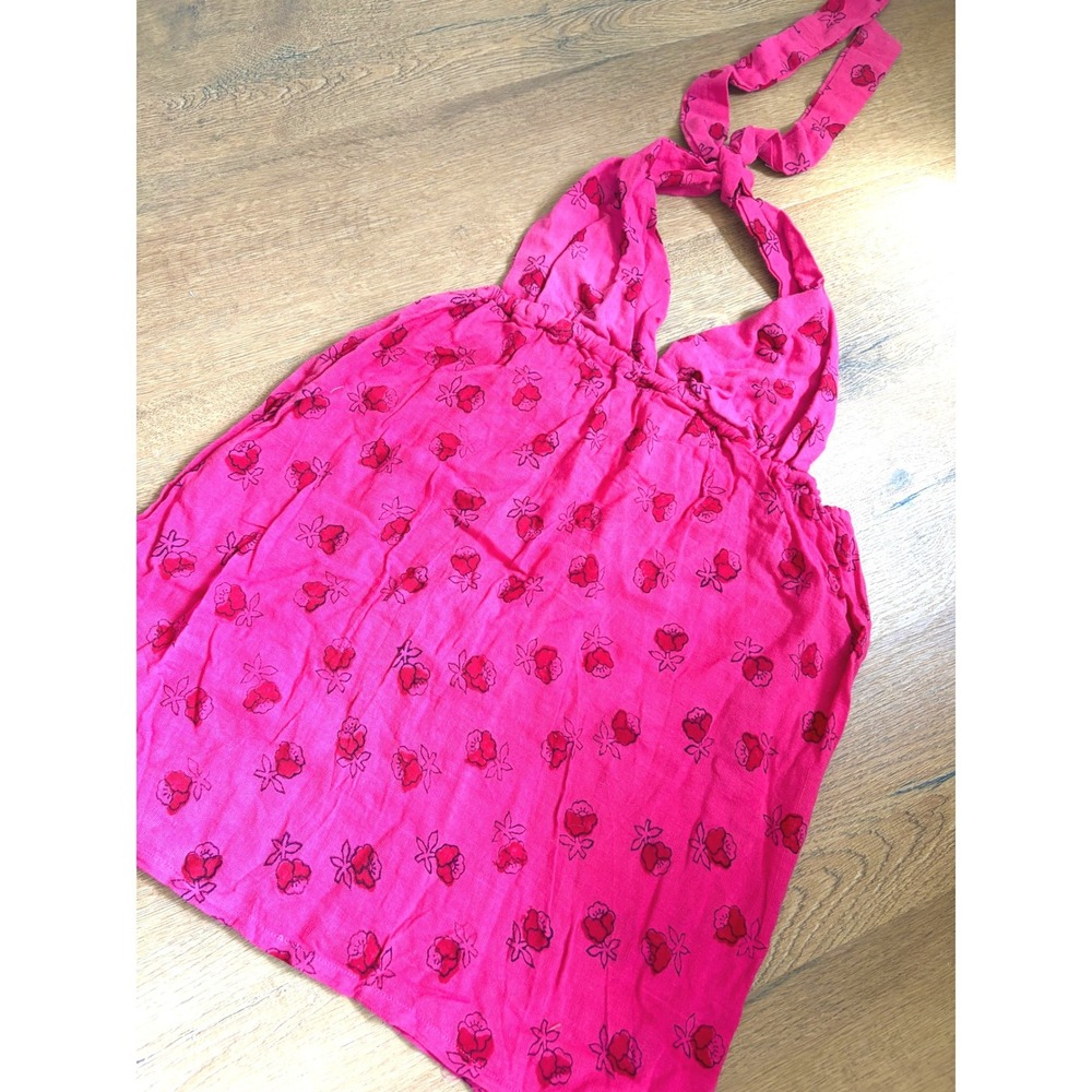 Vintage 70s Indian Boho Halter Mini Dress Tunic Pink Deadstock O/S